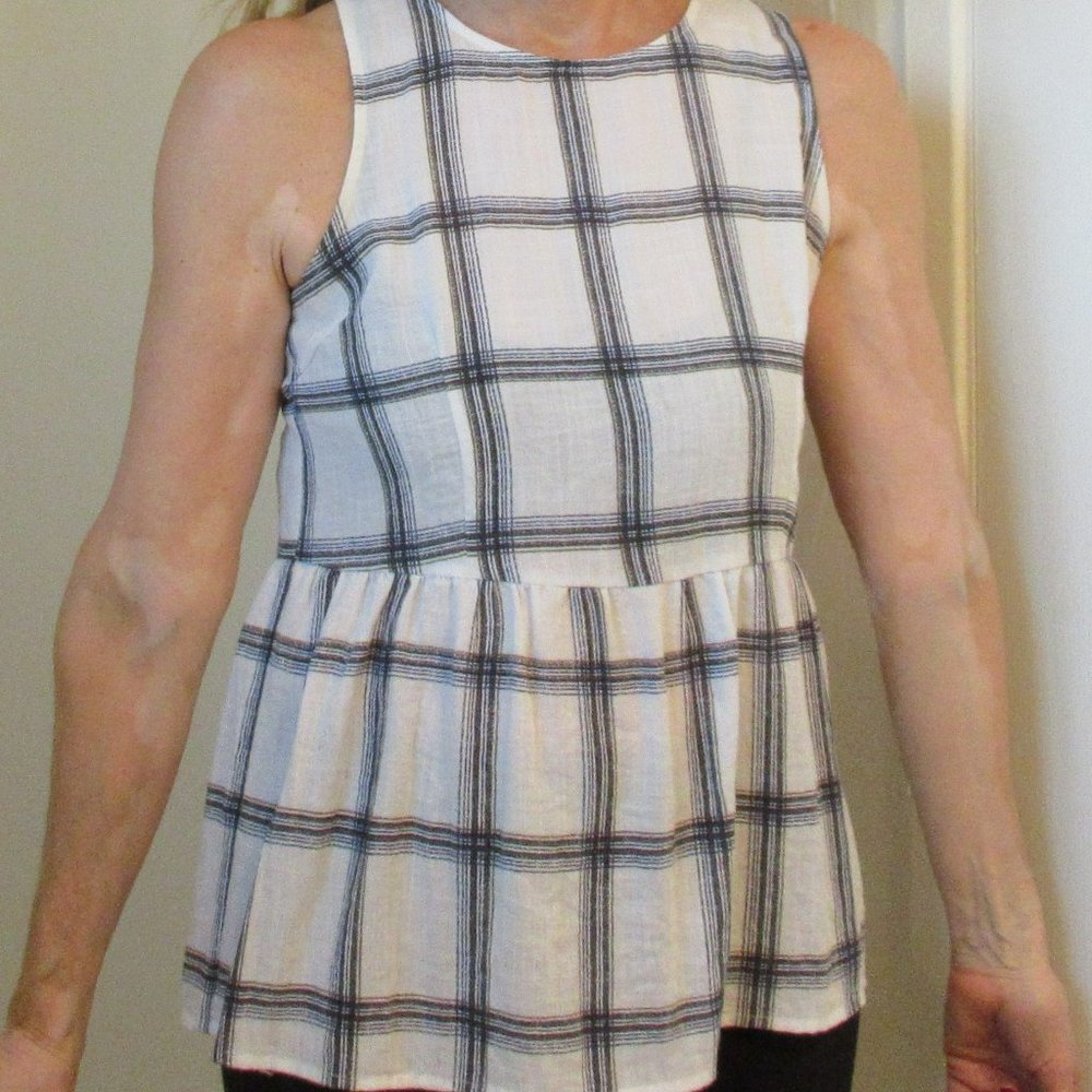 Caren Forbes Rayon Black n White Tablecloth Sleeveless Summer Top, size S